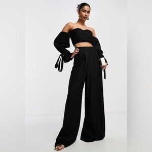 ASOS Sz 14 Mini Pleats Slinky Wide Leg Elasticized Waist Palazzo Style Pants